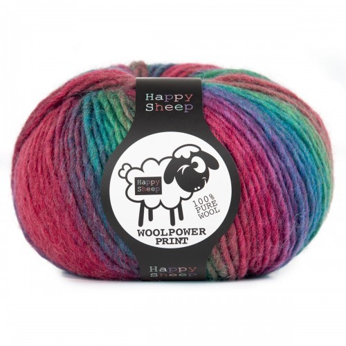 Happy Sheep - Woolpower Print - Red / Plum / Green / Blue (114)