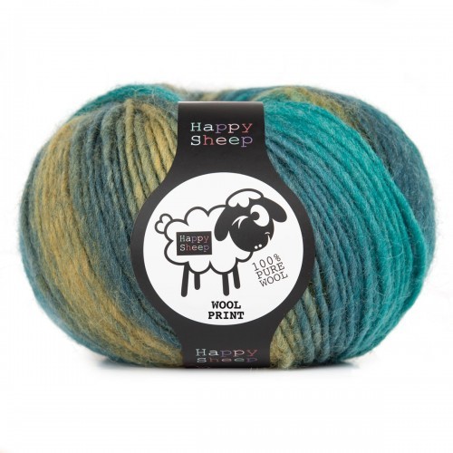 Happy Sheep - Wool Print - Yellow / Olive / Petrol / Emerald Green (116)